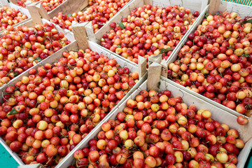cherry on the market, in a wooden box