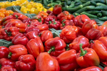 Fresh red peppers on the market