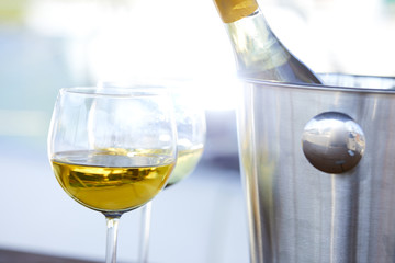 white wine on the yacht