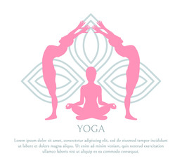 Yoga Abstract Lotus Pattern, Pink Silhouettes Set