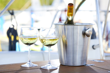 white wine on the yacht