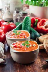 Spicy homemade gazpacho soup