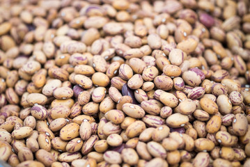 Macroshot of brown Pinto Beans, sale on local city market
