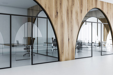 Light wooden office meeting room, lobby