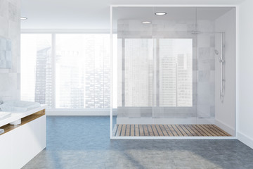 Loft white luxury bathroom interior, shower, sink