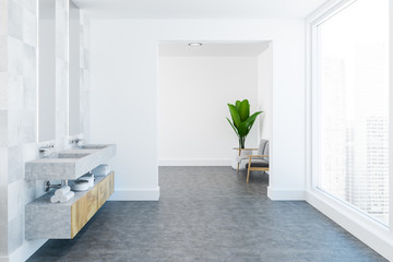 Wooden twin luxury bathroom sink, side view