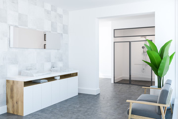 Wooden twin luxury bathroom sink, corner sofa