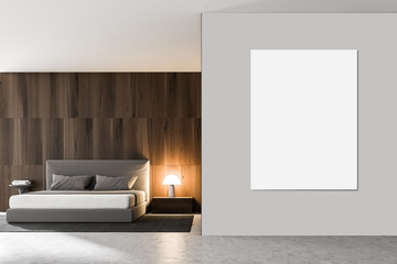 Dark wood master bedroom interior, poster