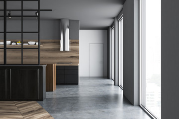 Fototapeta na wymiar Gray loft luxury kitchen interior