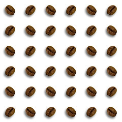 seamless coffee pattern background. Coffee beans with shadows Isolated on light brown