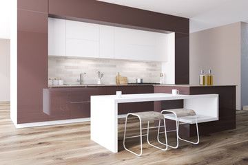 Brown and white modern kitchen interior