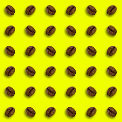 seamless coffee pattern background. Coffee beans with shadows Isolated on light brown