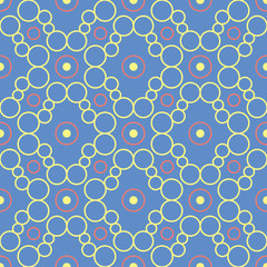 Geometric seamless pattern. Blue background with red and yellow design