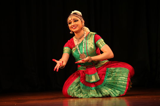 bharathanatyam is one of the classical dance forms of india,from the state of tamil nadu.the picture is from a stage performance