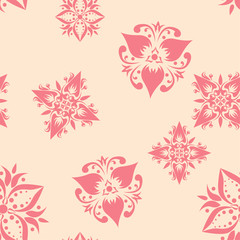 Fototapeta na wymiar Red floral seamless pattern on beige background
