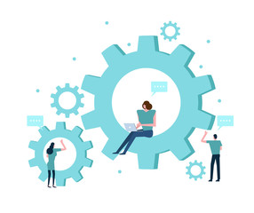 Business People with Gears. Teamwork Concept. Flat design element. vector illustration