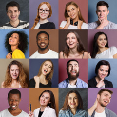 Fototapeta na wymiar Diverse young people positive emotions set