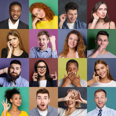 Diverse young people positive and negative emotions set