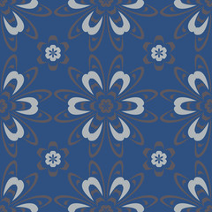 Seamless floral pattern. Dark blue background with flower designs