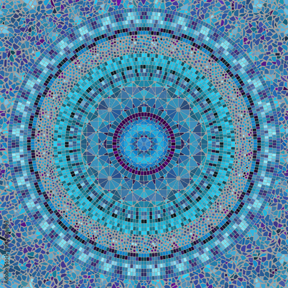 Poster Seamless background pattern. Round mosaic art pattern of different tile textures.