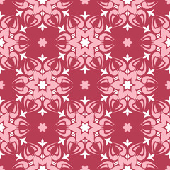 Fototapeta premium Red floral seamless pattern. Pale red and beige colored background