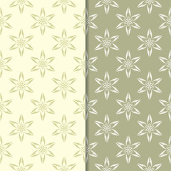 Olive green floral backgrounds. Set of seamless patterns