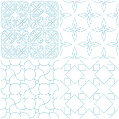 Geometric patterns. Set of blue elements on white. Seamless backgrounds