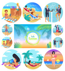 Hello Summer 2017 Poster Set Vector Illustration