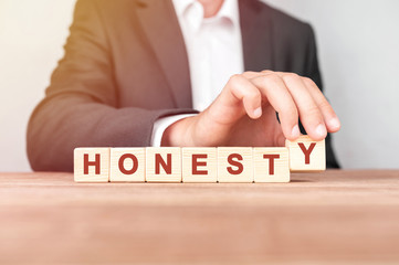 Man made word HONESTY with wood blocks