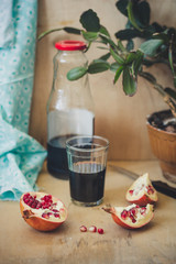 pomegranate - tasty and ripe red grain (harvest). food background