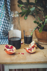 pomegranate - tasty and ripe red grain (harvest). food background