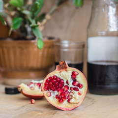 pomegranate - tasty and ripe red grain (harvest). food background