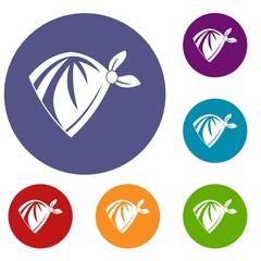 Cowboy neckerchief icons set in flat circle red, blue and green color for web