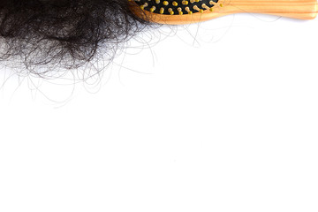 Hair loss, hair fall everyday serious problem, on white background.
