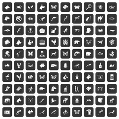 100 animals icons set in black color isolated vector illustration