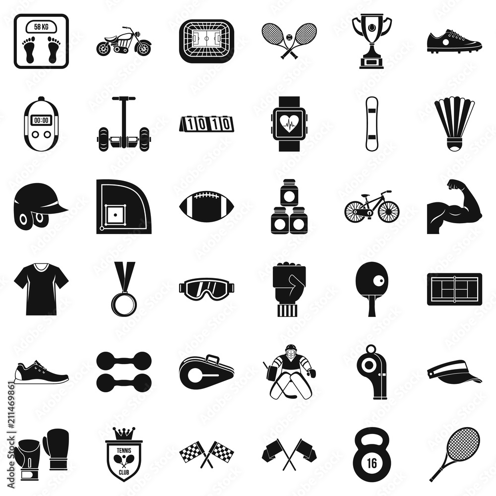 Poster athlete icons set. simple style of 36 athlete vector icons for web isolated on white background