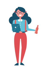 Student Female Girl Laptop and Bottle of Drink