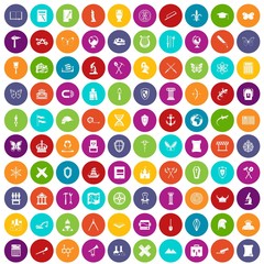 100 archeology icons set in different colors circle isolated vector illustration