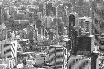 Black and white toned image of skyscrapers of Bangkok city