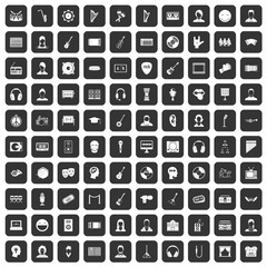 100 audience icons set in black color isolated vector illustration