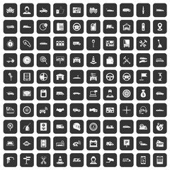 100 auto icons set in black color isolated vector illustration