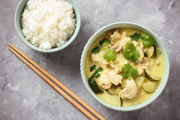 Green chicken curry with jasmine rice.