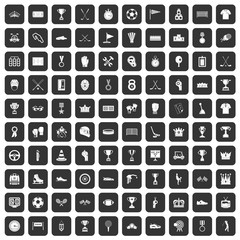 100 awards icons set in black color isolated vector illustration