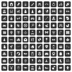 100 baby icons set in black color isolated vector illustration