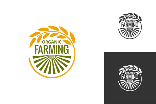 farm product logo. Fresh farming food produce icon set background