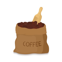 Vector canvas coffee bag with scoop, package