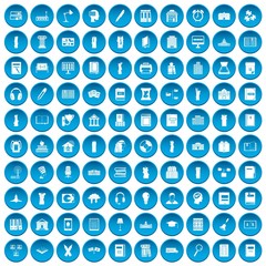 100 library icons set in blue circle isolated on white vectr illustration