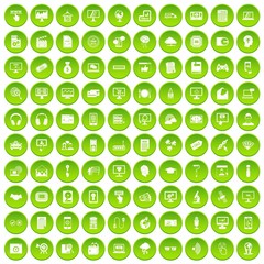 100 website icons set in green circle isolated on white vectr illustration