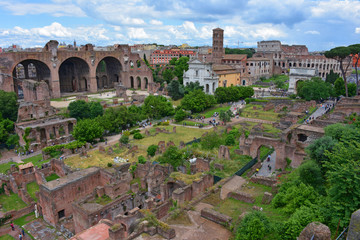 Fototapeta na wymiar Rome, view and details of the archaeological area of the Roman Forums