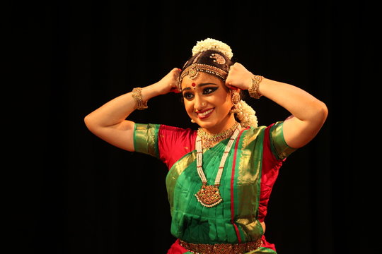 bharathanatyam is one of the classical dance forms of india,from the state of tamil nadu.the picture is from a stage performance
